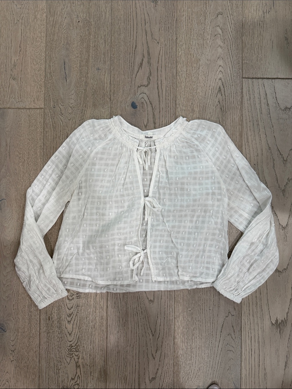 Splendid White Swiss Dot Tie-Front Blouse
